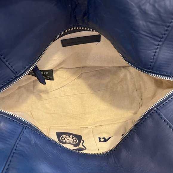 Jonathan Adler purse dark blue leather top handle geometric pattern tote - Picture 10 of 13